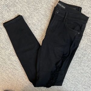 Women’s EXPRESS Black Distressed Jean Leggings Size 8 Long Mid-Rise